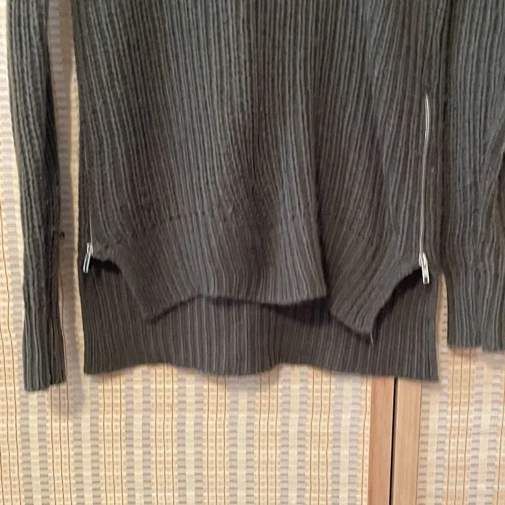 Love Change Italy Womens 14 Cable Knit Gray Sweater  Zipper Slit Ribbed‎ Hi Low